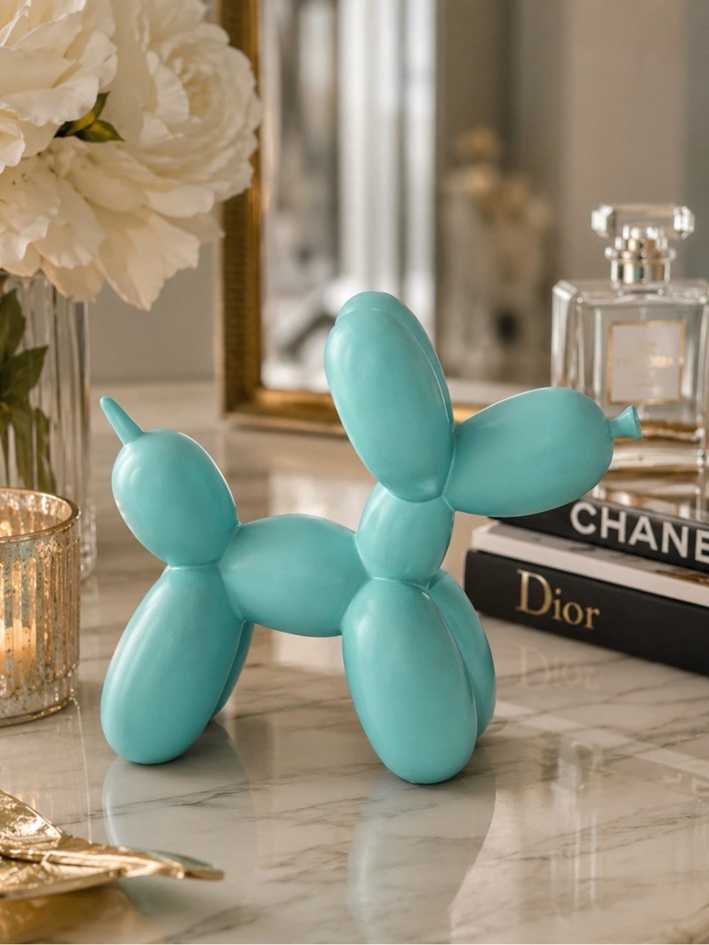 Matte Seafoam Aqua Balloon Dog Sculpture Modern Luxury Home Decor Resin Display